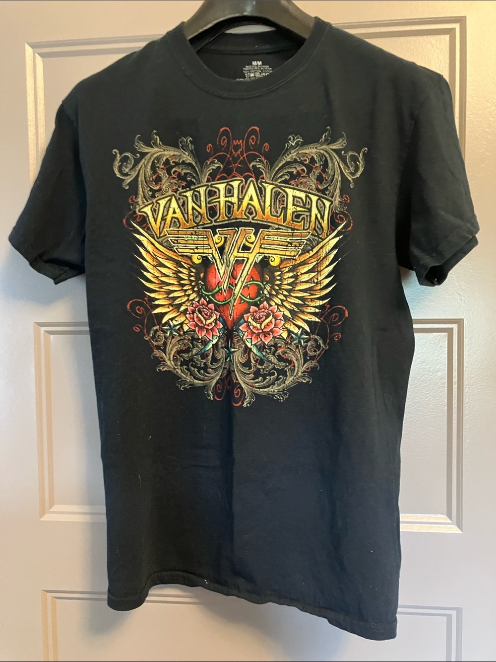 Black Short Sleeve Graphic Tee with Yellow & Red Crest